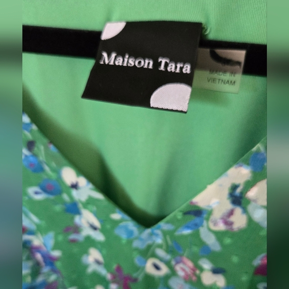 MAISON TARA Floral GARDEN Spring Boho V Neck Green Blue Dress 6 - Picture 3 of 5